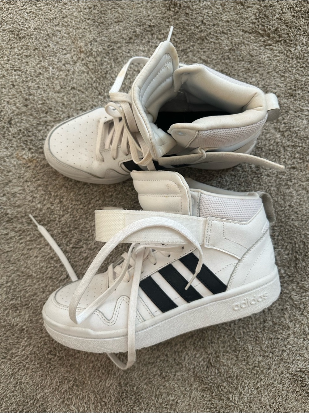 Adidas White High-Top Sneakers with Black and Velcro worn once - Picture 5 of 5